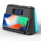 Alarm Clock Bedside FM Radio Non Ticking with USB Charger & Wireless QI Charging