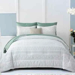 Comforter Set King Size 7Pc Bed in A Bag Grey White Comforter Geometric Bohemian - Picture 1 of 33