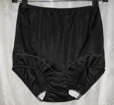 3 PANTIES NEW SZ 5 DIXIE BELLE VTG BLACK SCALLOP TRIM SILKY SISSY BRIEF PANTIES - Image 1 of 4