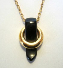 Crown Trifari Pendant Necklace Gold and Jet Black Lucite Plastic MCM 1960s Era