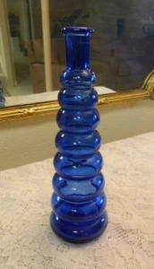 Vintage 9.5" Cobalt Blue Glass Bubble Vase/Bottle - Nice! - Picture 1 of 5