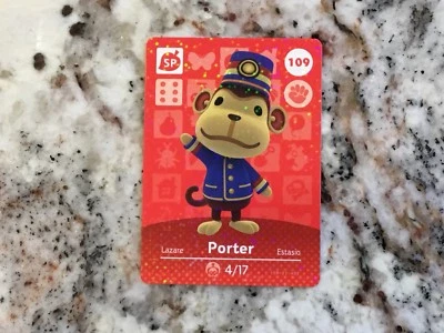 PORTER 109 Animal Crossing Amiibo Authentic Nintendo Mint Card From Series 2