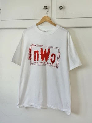 Camiseta de Lucha Para Hombres XL De Colección Años 90 Nuevo Orden Mundial Algodón Blanco WCW WWF Foto 1 de 4
