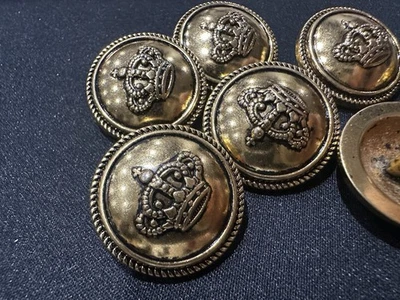 9 Vintage Military-Style Crown Buttons Gold Tone Metal Shank Button Uniform 25mm - Image 1 of 4
