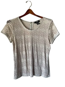 Verve Ami shirt short sleeve feminine lace tan M zipper back casual or night out - Picture 1 of 5