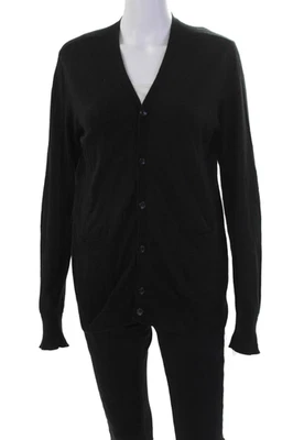 Cárdigan suéter Theory de manga larga para mujer Wyclef negro algodón talla pequeña Foto 1 de 4