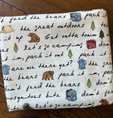 Maywood Studios Are We There Yet? Kris Lammers 1 Yard -Camping Words Fabric VTG - Image 1 of 3