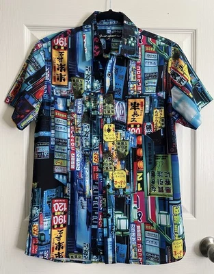 JUST ATTITUDE Men’s Graphic Tokyo Shinjwku Nights Button Down Shirt Sz S - Image 1 of 4