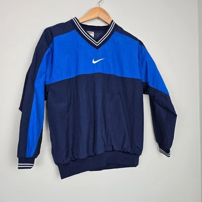 Vintage 90's Y2k  Nike Blue Navy V-Neck Windbreaker Pullover Youth L (14–16) - Image 1 of 4
