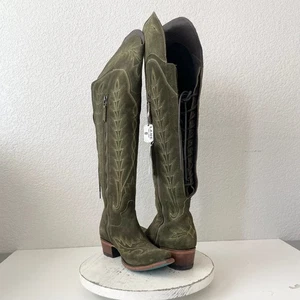 Lane LEXINGTON Over the Knee Womens Cowboy Boots 7 Green Suede Western Cowgirl - Picture 1 of 11