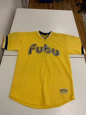 Vintage FUBU Jersey Large Yellow Hip Hop Athletic Streetwear Skater Baseball - Image 1 of 4