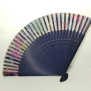 Handfächer Bambus Holz und Netz Spanischer Klappfächer Mehrfarbig Blumenmotiv - Bild 1 von 8