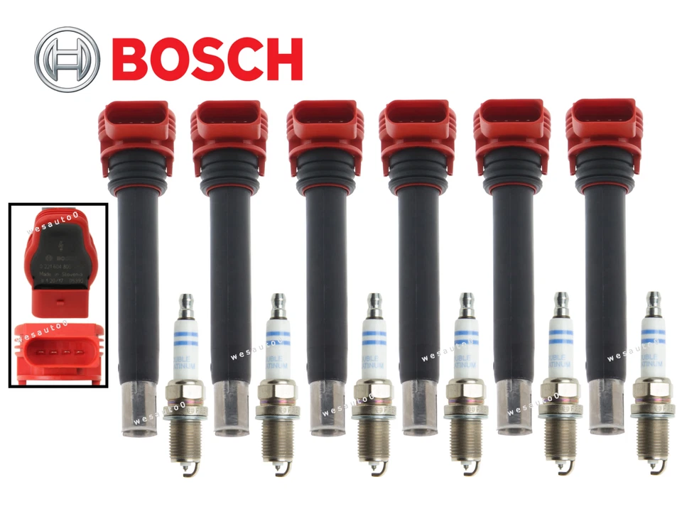 Bobina de encendido y bujía doble platino Bosch OEM para VW Touareg Foto 1 de 1