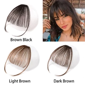 Frauen 3D Air Pony Echthaar Clip On Bang Topper Haarverlängerung Front Fransen - Bild 1 von 19