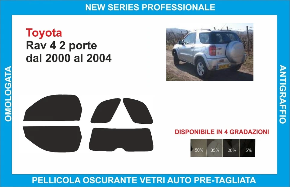 pellicole oscuranti vetri pre-tagliata Toyota Rav 4 2p dal 2000-04 kit compl - Imagen 1 de 1