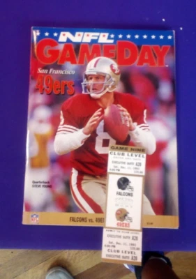 NFL GAMEDAY PROGRAm SF 49ERS FALCONS DEION SANDERS RICE DEC 11 1993 PLUS TICKET - Image 1 of 2