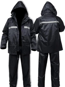 Safety Rain Suits Raincoat Rain Jacket With Hoodie and Rain Waterproof Black - Picture 1 of 21