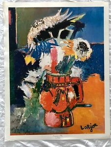 BEAUTIFUL VINTAGE STILL LIFE FLOWERS ART PRINT POSTER BY BERNARD LORJOU FRANCE - Picture 1 of 1