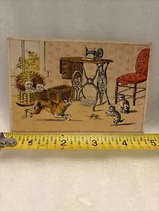 Singer Sewing Victorian Trade Card Cat Dog Hard Nuts to Crack Cat Mice San Fran - Picture 1 of 9