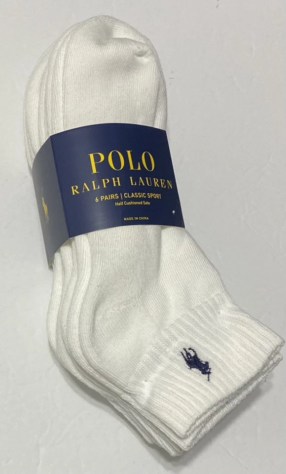 Polo Ralph Lauren Athletic 12 Pairs Men's Classic Sport Socks White Navy Pony