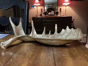 Moose Antler Threshold Gold Tone Tray Metal Decorative Centerpiece Bowl 14"x8.5" - Picture 1 of 6