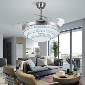 42'' Crystal Invisible Fan Ceiling Light LED Light Kit Remote Control Chandelier - Picture 1 of 23