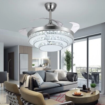 42'' Crystal Invisible Fan Ceiling Light LED Light Kit Remote Control Chandelier - Image 1 of 4
