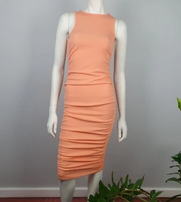 Boohoo Size 8 MATERNITY CRINKLE RIB RUCHED RACER NECK BODYCON DRESS MIDI NEW - Image 1 of 4