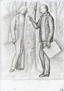 Pencil drawing TWO AT THE TREE by u/k Russian artist - Foto 1 di 2