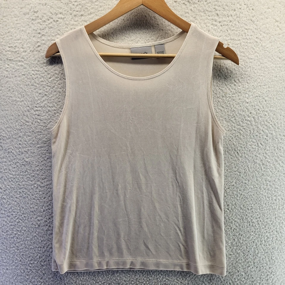 Chico's Travelers 1 Medium Tank Top Shirt Cream USA Stretch Scoop Neck Classic - Image 1 of 4
