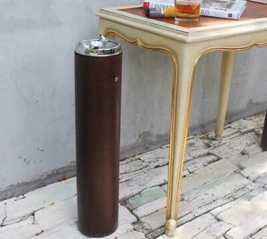 Luxury Brown Leather and Chrome Ashtray Standing Ashtray Smoking Stand Portable - Picture 1 of 20
