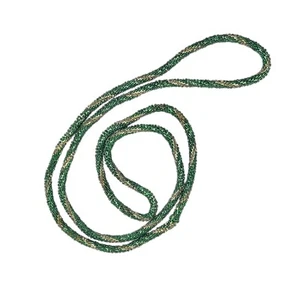 Antiguo collar de aleta de la década de 1920 Art Deco vidrio semilla cuentas cuerda oro verde esmeralda - Imagen 1 de 4