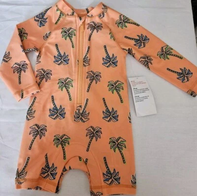 Old Navy Baby Long-Sleeve Zip Rashguard 1-Piece Swimsuit Palm Trees 6-12 Months - Image 1 of 4