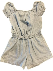 GAP Kids Girls Chambray Denim Romper Size 8 Short Sleeve Belted One Piece  - Picture 1 of 7