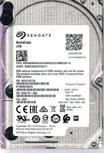 ST4000LM024 P/N: 2U817V-566 F/W: 0001 S/N: WCK7 TK 4TB JAN 2021 THAILAND SEAGATE - Picture 1 of 2