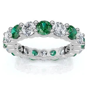 3Ct Green Emerald & Diamond Eternity Ring 14k Gold or Platinum Lab Grown - Picture 1 of 7