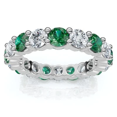 3Ct Green Emerald & Diamond Eternity Ring 14k Gold or Platinum Lab Grown - Image 1 of 4
