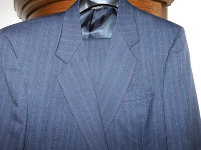 STAFFORD EXECUTIVE 2 PIECE 100% WOOL SUIT 43R 38X30 BLUE/GRAY STRIPE - Image 1 of 4
