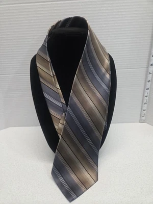 Corbata para hombre 100 % seda Paul Dione a rayas azul marrón beige 4" de ancho nueva con etiquetas Foto 1 de 4