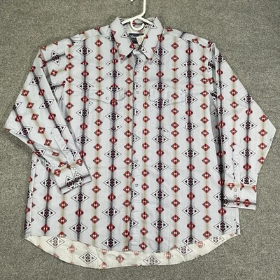 Vintage Wrangler Shirt Mens 3X Blue Aztec Western Wear Pearl Snap Cowboy Rodeo - Image 1 of 4
