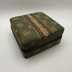 Vintage Jewelry Travel Case Floral Fabric Zip Case Mirror Organizer Cottagecore - Picture 1 of 11