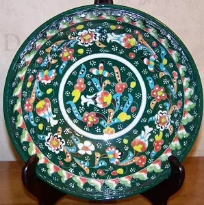 Grüne handgefertigte 10"x4" türkische erhabene Iznik Blumenmuster Keramik Schüssel - Bild 1 von 3
