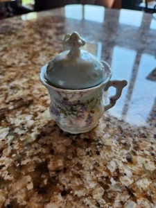 Azúcar victoriano pintado a mano cubierto de porcelana con cuchara original de 3,5" - Imagen 1 de 15