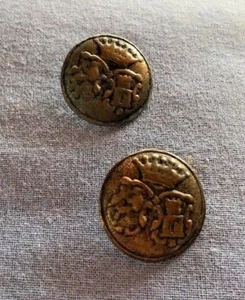 Vintage Pair of Armorial Crest Brass Buttons w/Crown Decor 7/8" - Picture 1 of 5