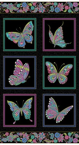Benartex Ann Lauer Alluring Butterflies Panel 24" x 43" Black 100% Cotton Fabric - Picture 1 of 2