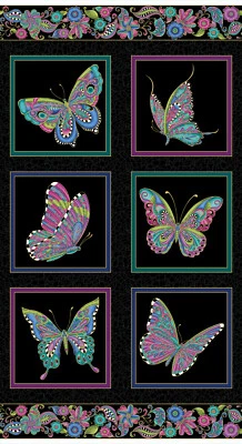 Panel Mariposas Atractivas Benartex Ann Lauer 24" x 43" Negro 100% Tela Algodón Foto 1 de 2