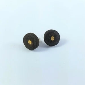 Stoneware Gold Lustre, Black Round Small Stud Earrings by Cresta Ceramics - Picture 1 of 2