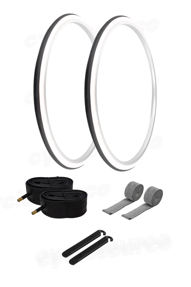 27 x 1 1/4 Bicycle Black/ White Wall Tires + Tubes Bike Touring Road Slick PRO+