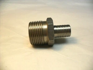 7/16" Barb Adapter x 3/4" NPS Male Stainless Steel HoseTail Straight Nipple - Picture 1 of 4