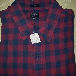 J.Crew Plaid Flannel Long Sleeve Shirt Men's XL Slim Button Up Red Blue NWT - Picture 1 of 4
